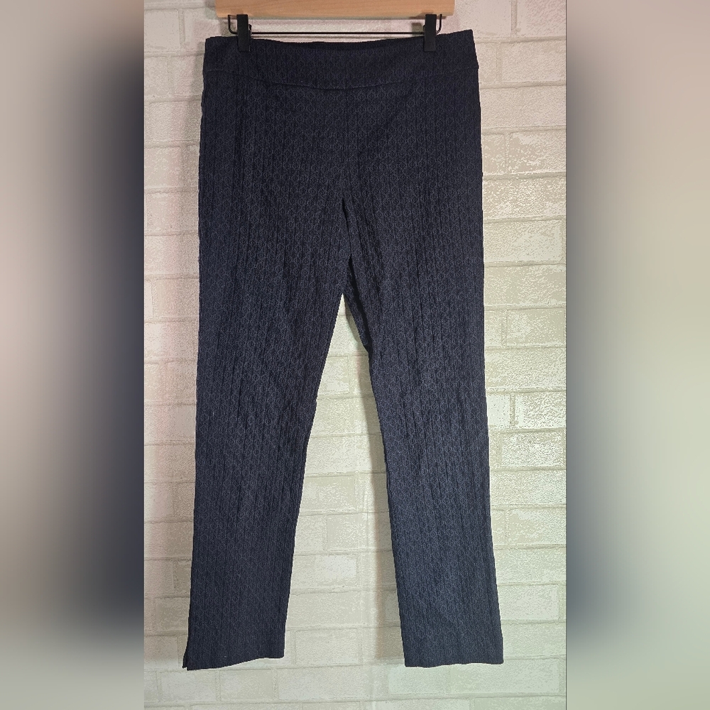 Erica Taylor Navy Black Jacquard Stretch Straight Leg Pants
